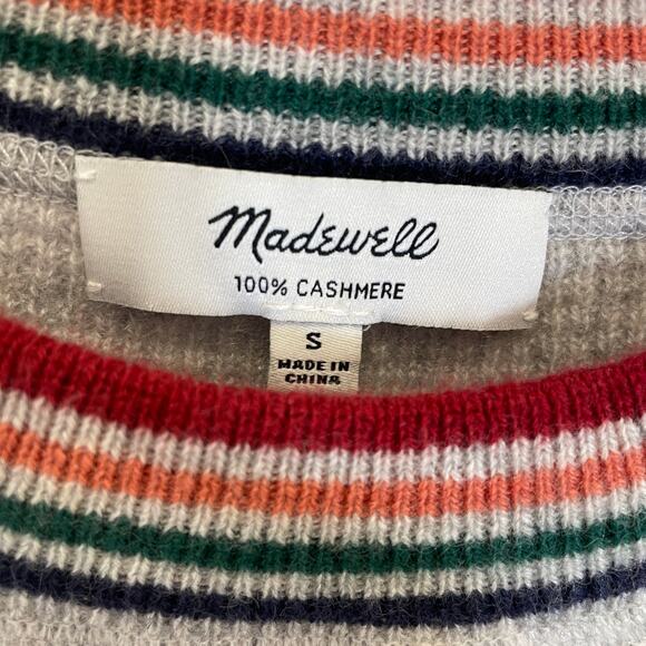 Madewell 100% Cashmere Sweater Rainbow-Trim Sweatshirt Cloud Gray Long Sleeve S - Picture 4 of 6